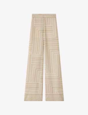 Dijon Grid-Print Wide-Leg Silk Trousers by JOSEPH