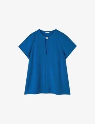 Donna Button-Neck Crepe Blouse by JOSEPH