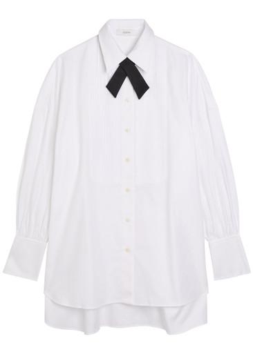 Ferrus contrasting-neck pintuck cotton blouse by JOSEPH