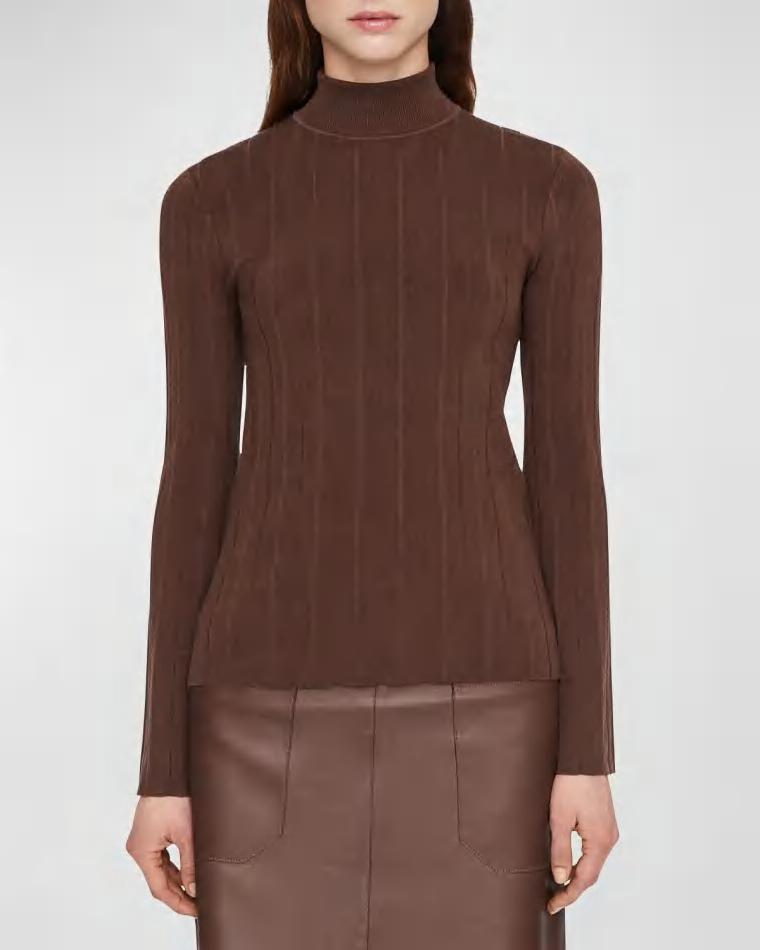 Mock-Neck Silk Stretch Plisse Sweater by JOSEPH