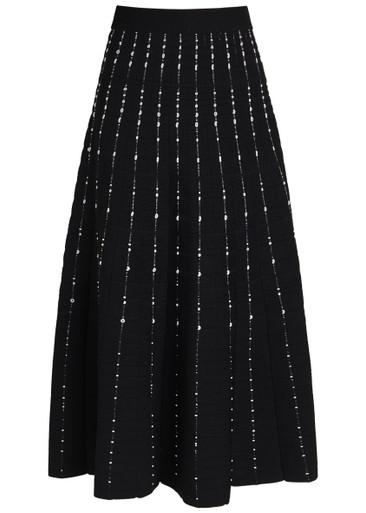 Stripe-embroidered knit maxi skirt by JOSEPH