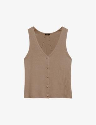 V-neck sleeveless stretch linen-blend vest by JOSEPH
