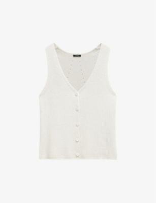 V-neck sleeveless stretch linen-blend vest by JOSEPH