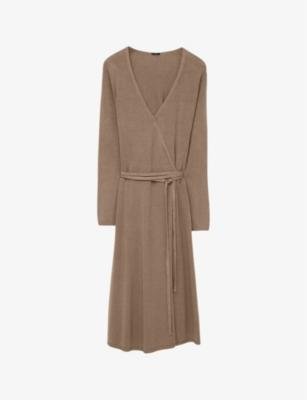 Wrap-over long-sleeve stretch linen-blend midi dress by JOSEPH