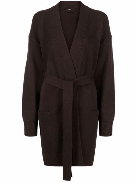 long belted wool cardigan by JOSEPH
