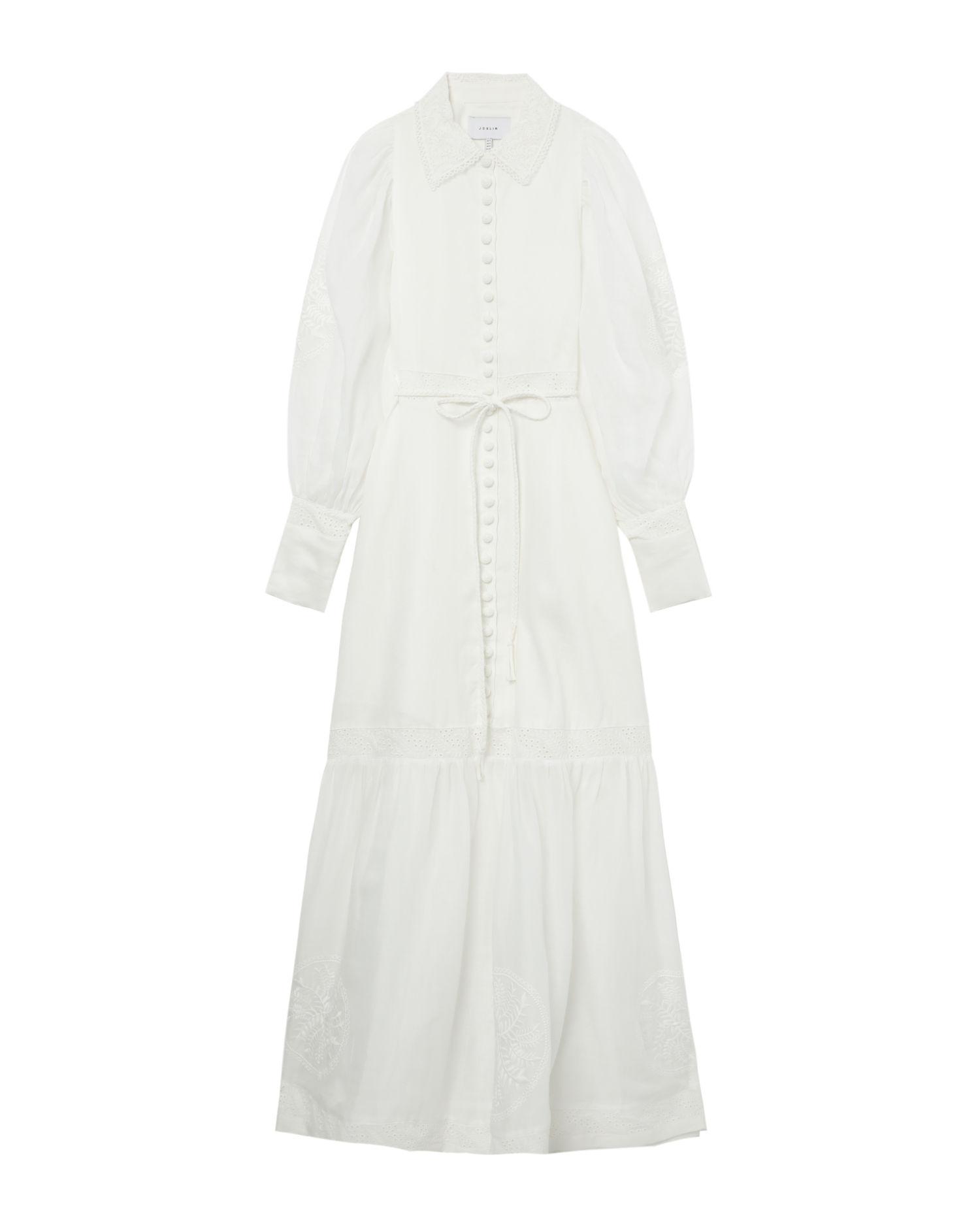 Theodora linen ramie embroidery maxi dress by JOSLIN