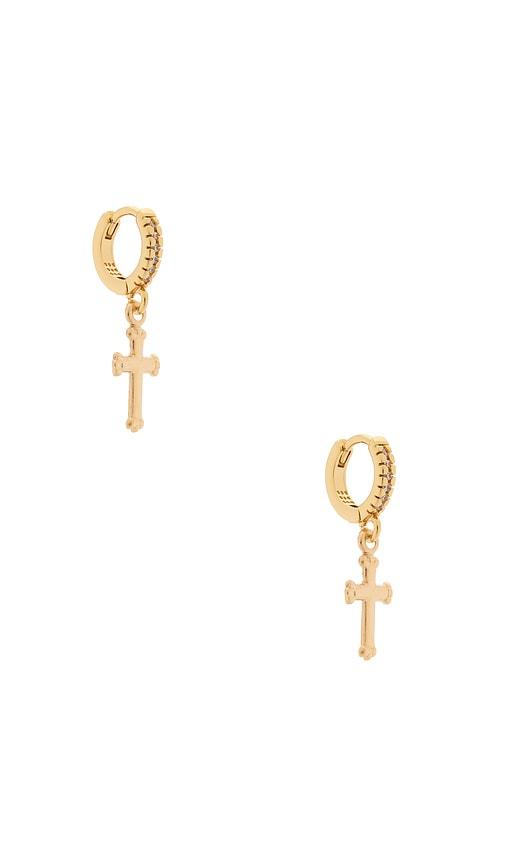 Joy Dravecky Jewelry Maldives Cross Hoop Earrings in Metallic Gold by JOY DRAVECKY JEWELRY