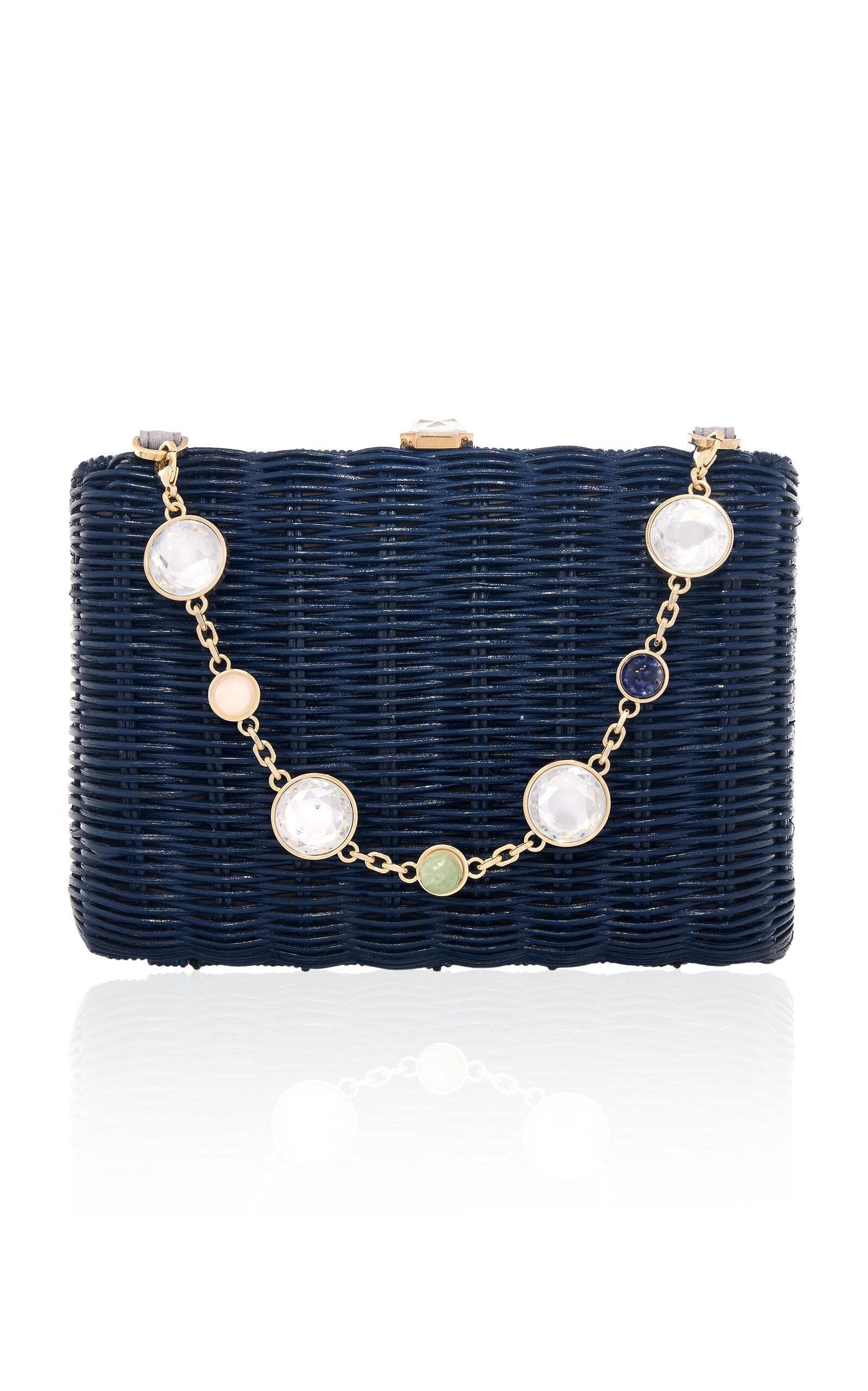 Judith Leiber Couture - Hailey Stone-Embellished Wicker Basket Clutch - Navy - OS - Only At Moda Operandi by JUDITH LEIBER COUTURE