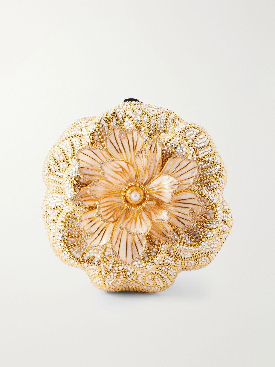 Magnolia crystal-embellished gold-tone clutch by JUDITH LEIBER COUTURE