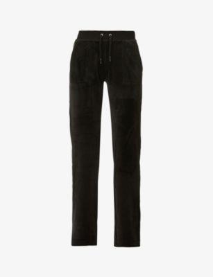 Logo-embroidered straight-leg mid-rise velour trousers by JUICY COUTURE