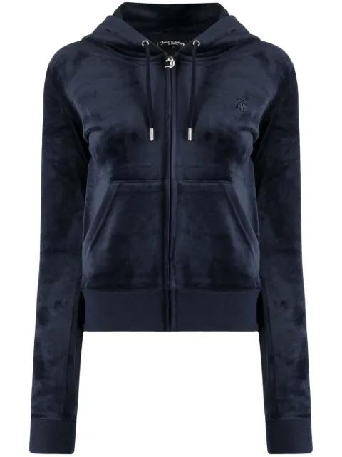 logo-embroidered zipped velour hoodie by JUICY COUTURE