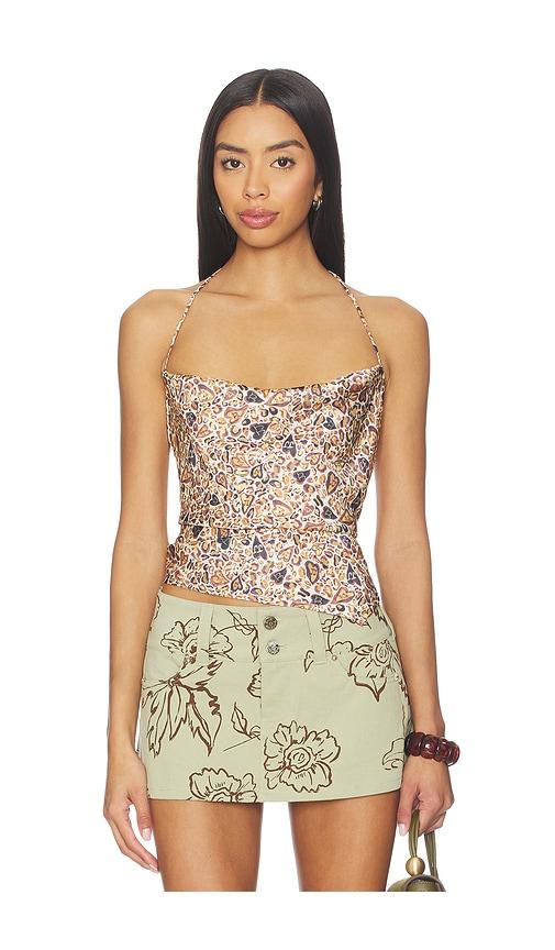 Juliet Johnstone Satin Cowl Neck Halter Top in Brown by JULIET JOHNSTONE