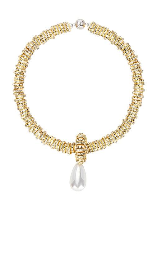 Julietta Pearl Drop Gold Necklace in Metallic Gold by JULIETTA