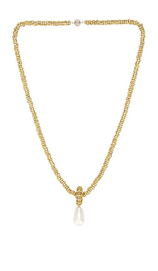 Julietta Pearl Drop Linea Necklace in Metallic Gold by JULIETTA