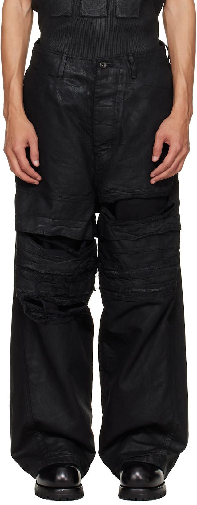Black Coated Destroy Baggy Jeans by JULIUS