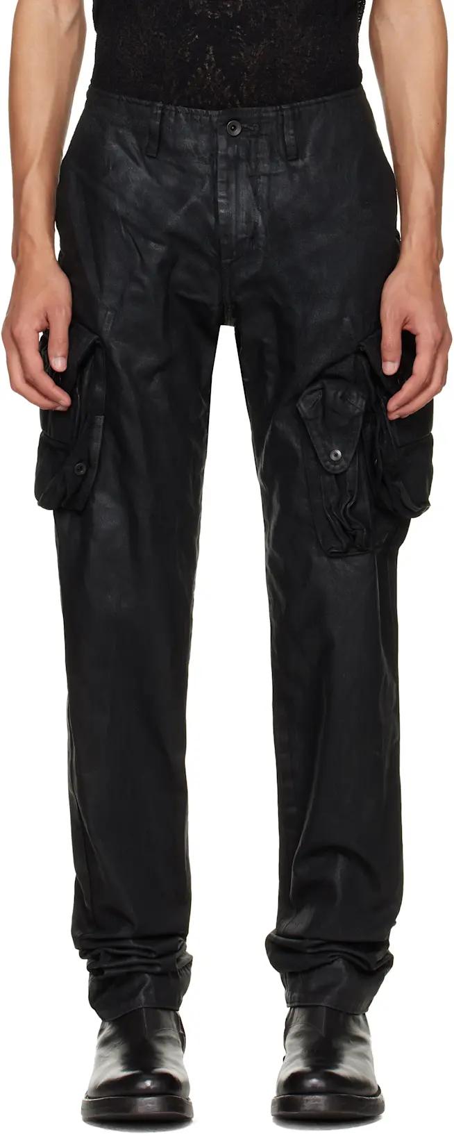 Black Coated Gasmask Skinny Cargo Pants by JULIUS