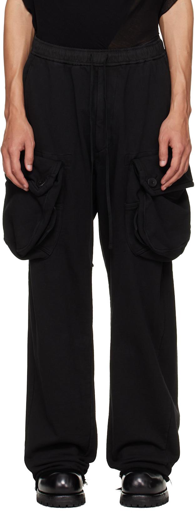 Black Gasmask Wide Cargo Pants by JULIUS