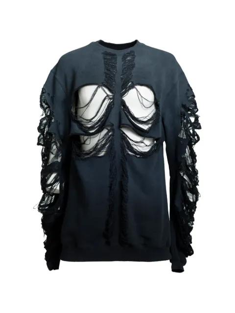 distressed cross-motif sweater by JUN/NAKAYAMA