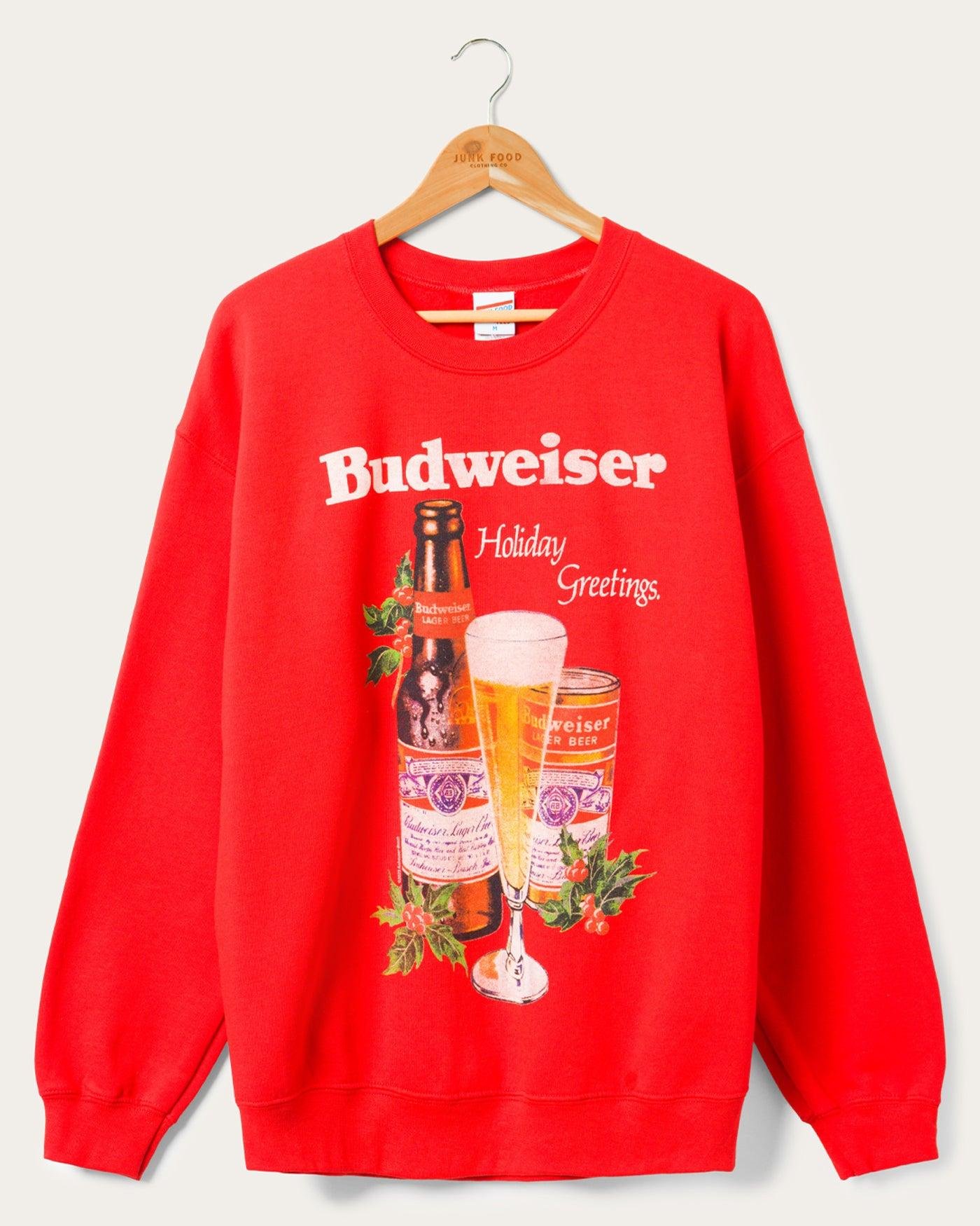 Junk Food Clothing Budweiser Holiday Greetings Flea Market Fleece Pullover by JUNK FOOD CLOTHING