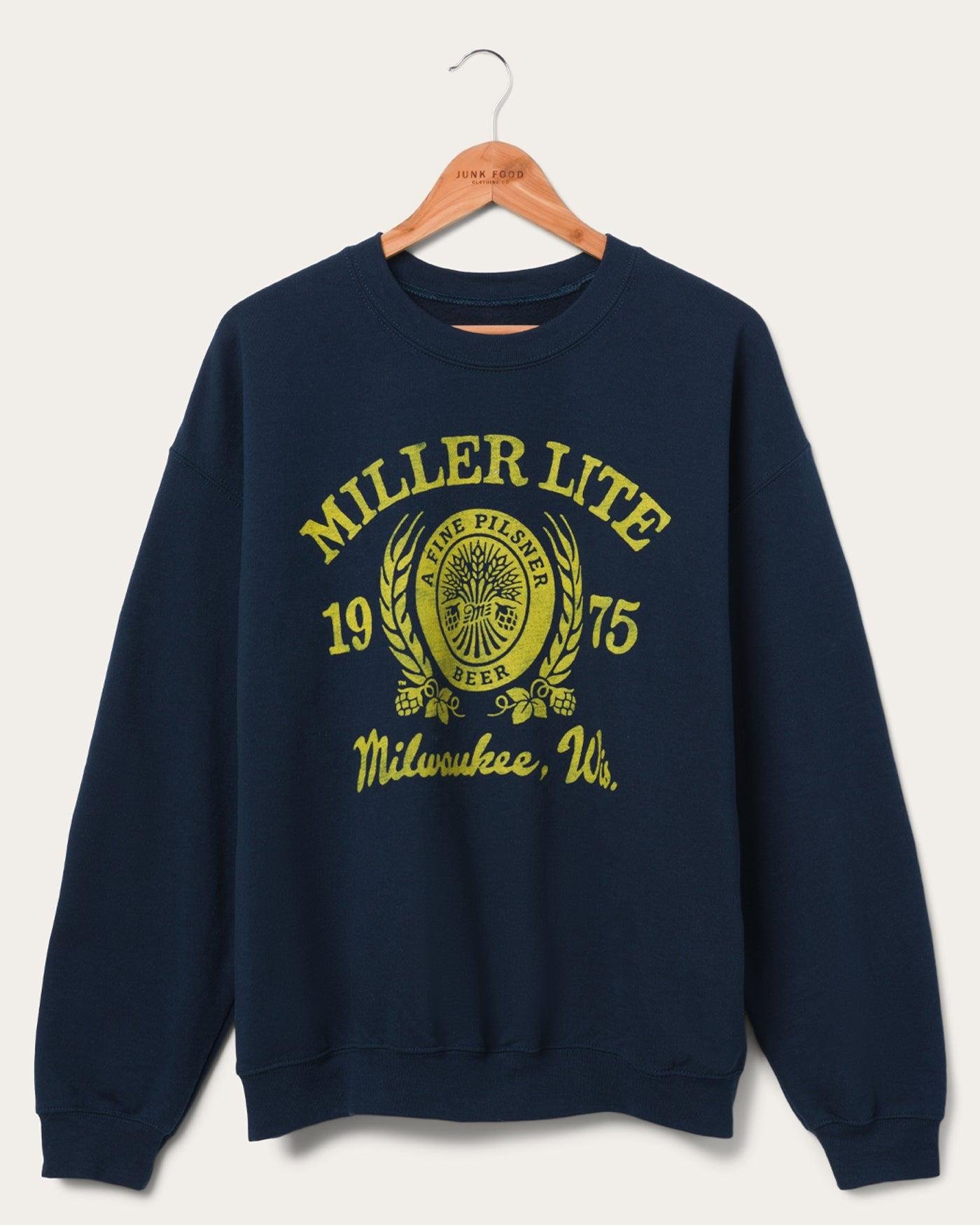 Junk Food Clothing Miller Lite 1975 Flea Market Fleece Pullover by JUNK FOOD CLOTHING