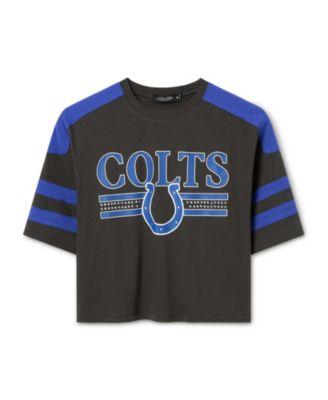 Women's NFL Indianapolis Colts Striped Bling Crop Tee by JUNK FOOD CLOTHING