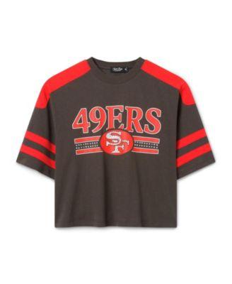 Women's NFL San Francisco 49ers Striped Bling Crop Tee by JUNK FOOD CLOTHING