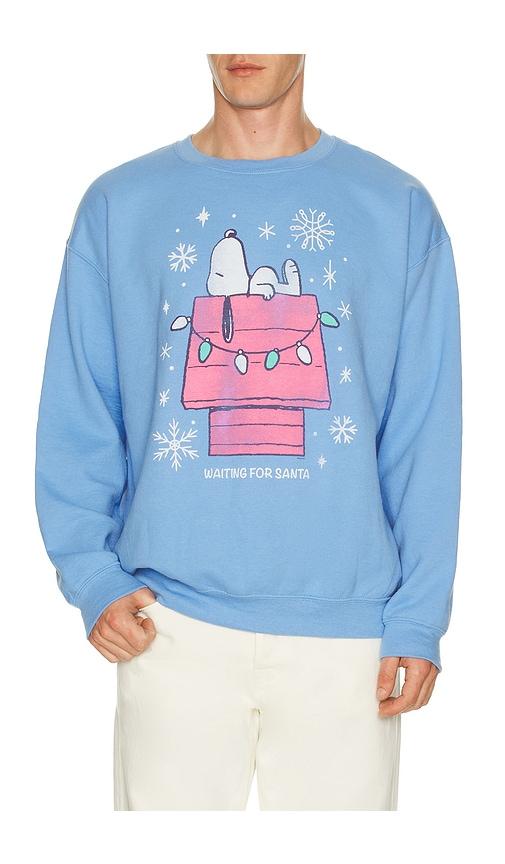 Junk Food Snoopy Waiting For Santa Sweatshirt in Blue by JUNK FOOD Junk Food Snoopy Waiting For Santa Sweatshirt in Blue by JUNK FOOD