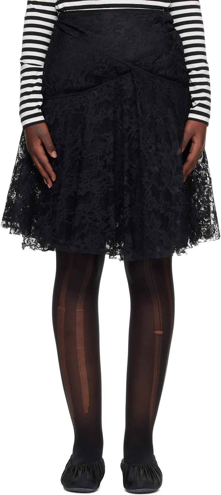 Black Nylon Raschel Lace Midi Skirt by JUNYA WATANABE
