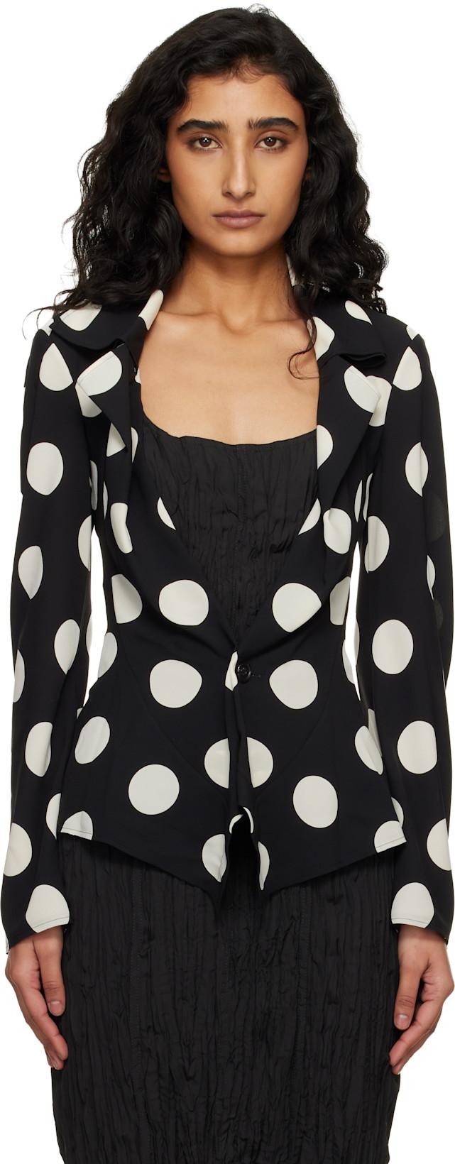 Black & Off-White Printed Georgette Blazer by JUNYA WATANABE