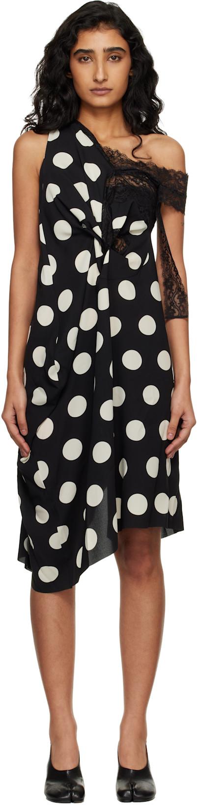 Black & Off-White Printed Lace Minidress by JUNYA WATANABE