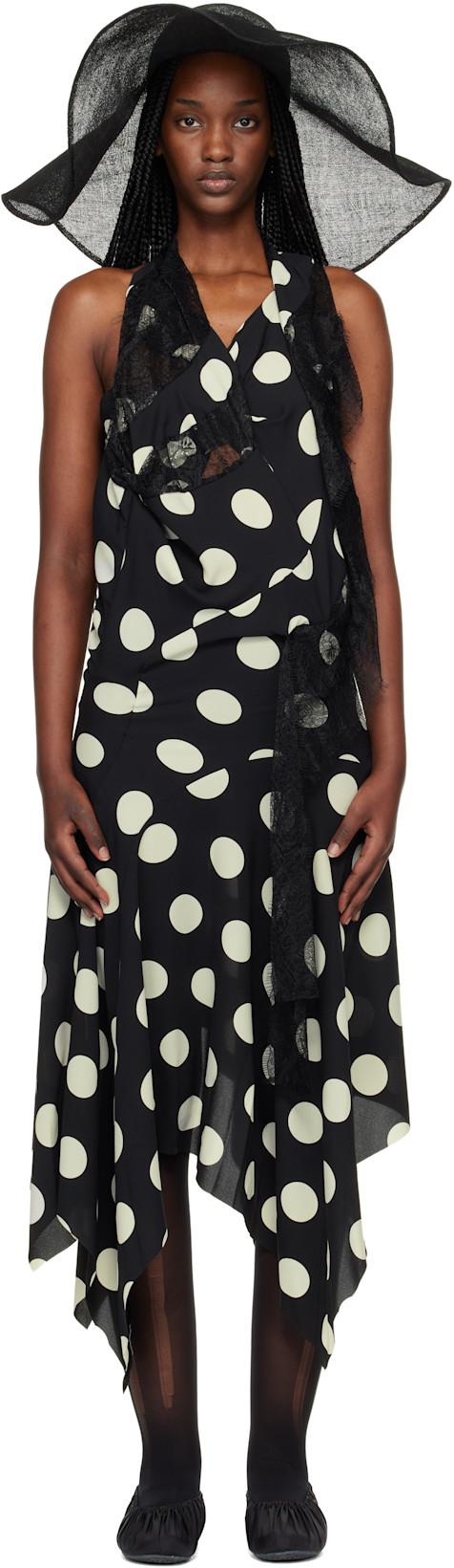 Black & White Printed Lace Halter Midi Dress by JUNYA WATANABE