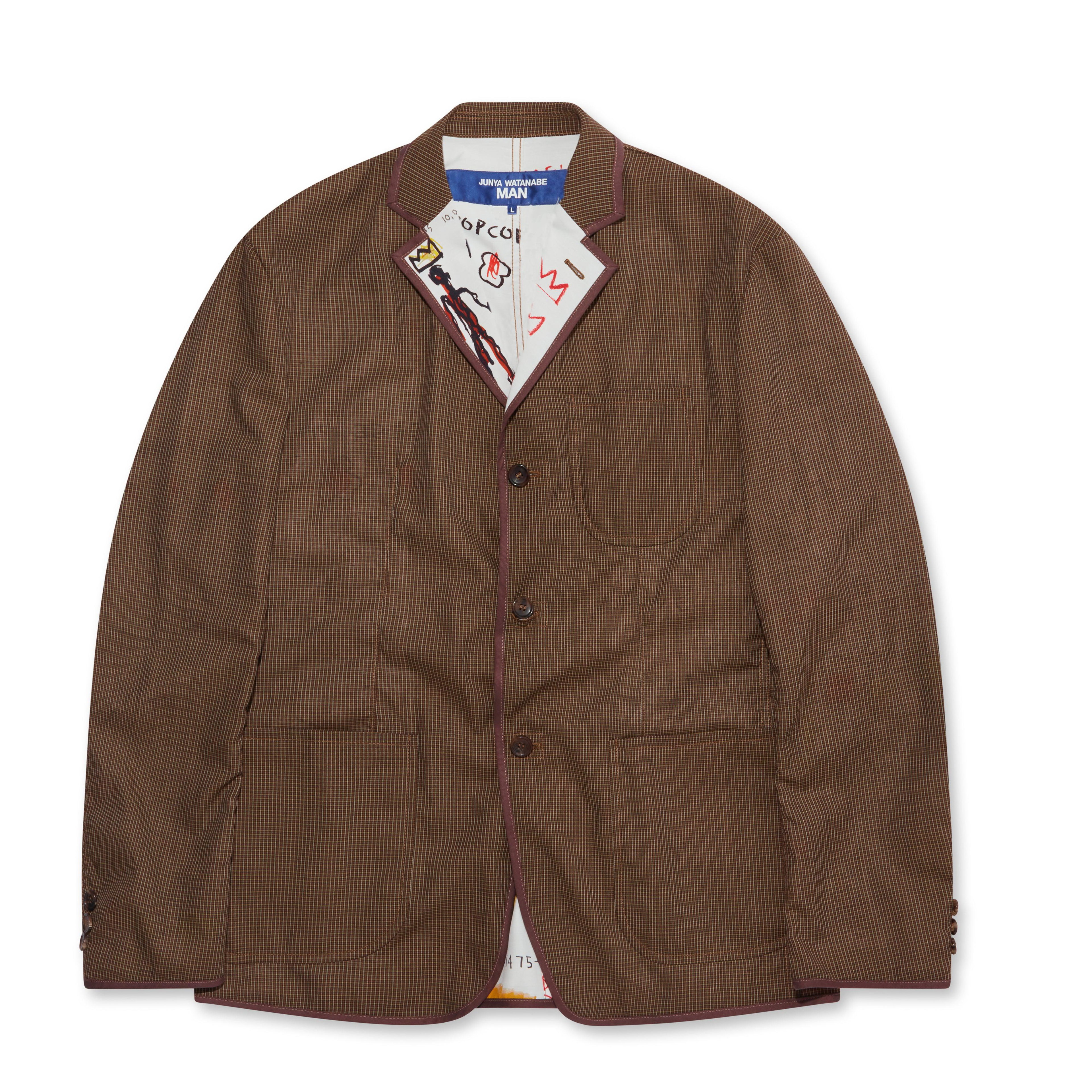 Junya Watanabe MAN - Jean-Michel Basquiat Polyester Wool Check Jacket - (Brown) by JUNYA WATANABE