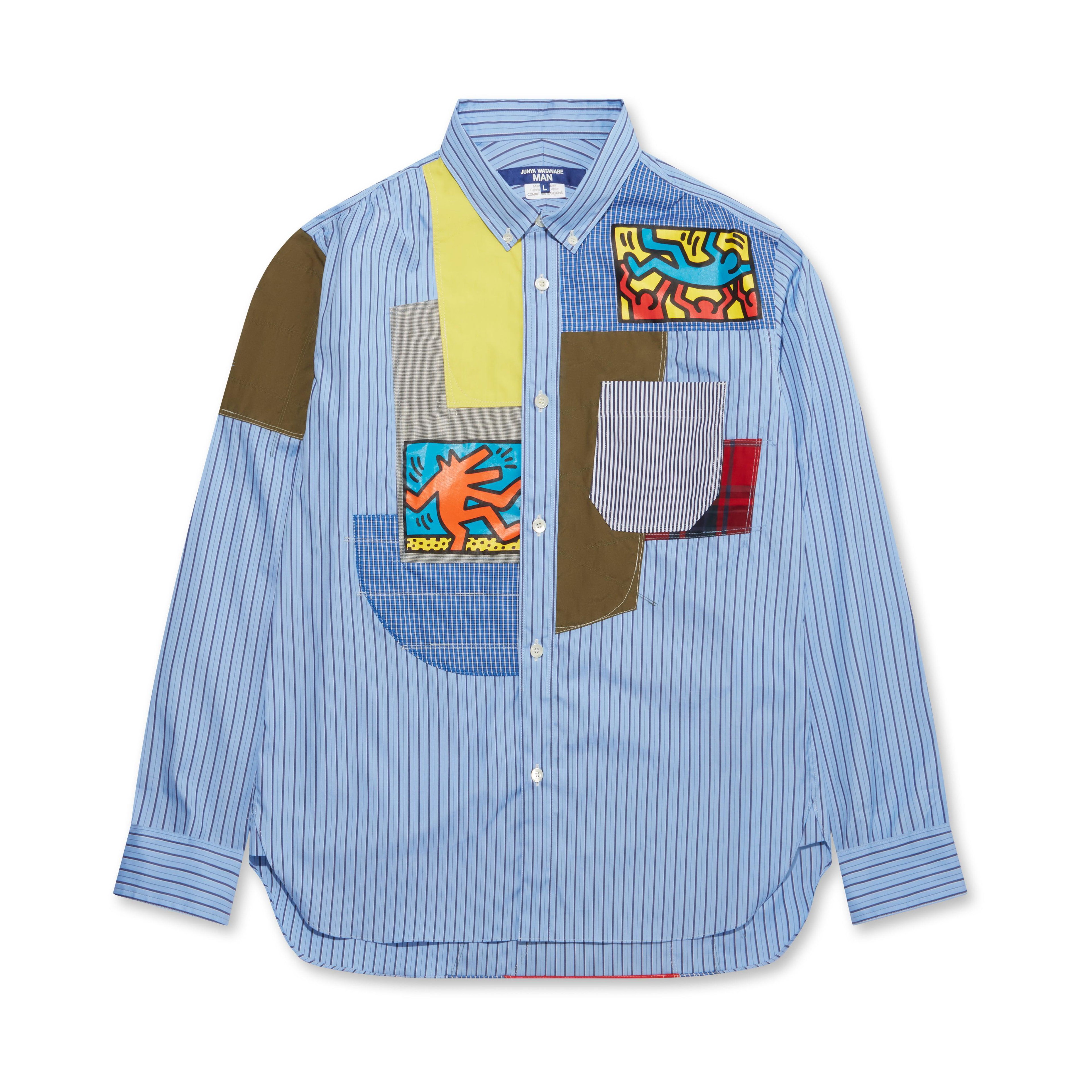 Junya Watanabe MAN - Keith Haring Slim Fit Cotton Patchwork Shirt - (Blue Stripe) by JUNYA WATANABE