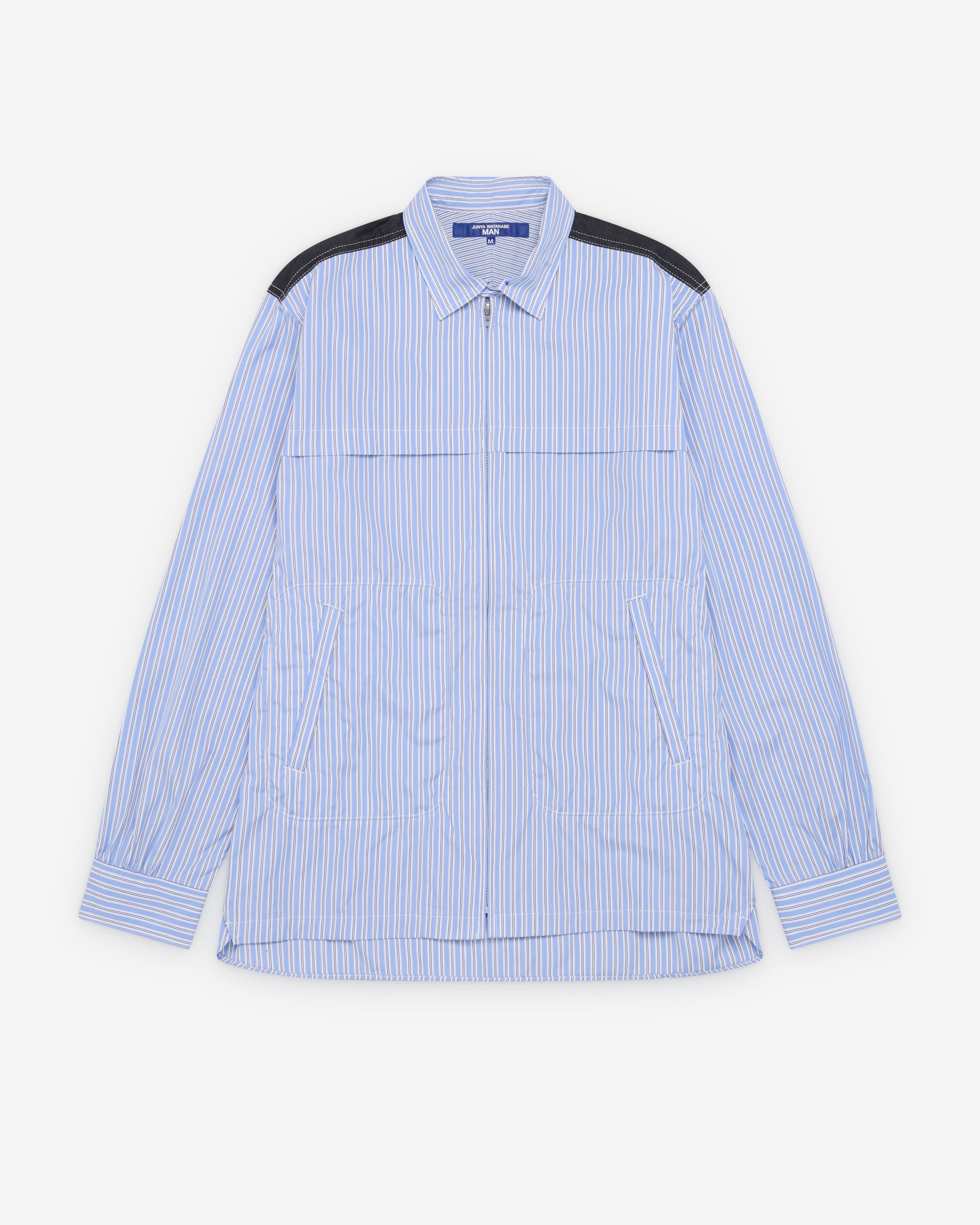 Junya Watanabe MAN - Men's Striped Zip Shirt - (White/Sax/Navy) by JUNYA WATANABE