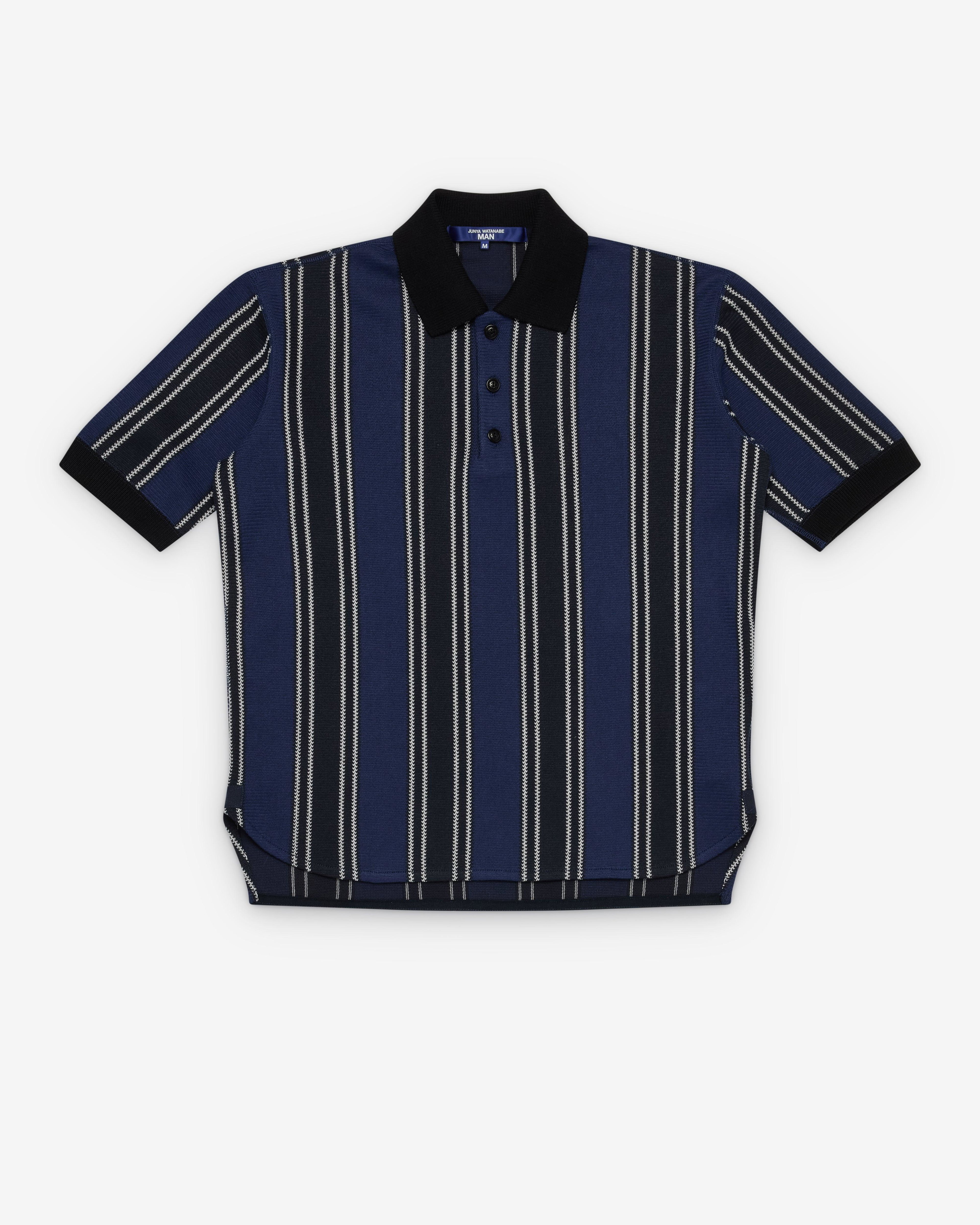 Junya Watanabe Man - Men's Knit Short Sleeve Polo - (Navy/Black) by JUNYA WATANABE