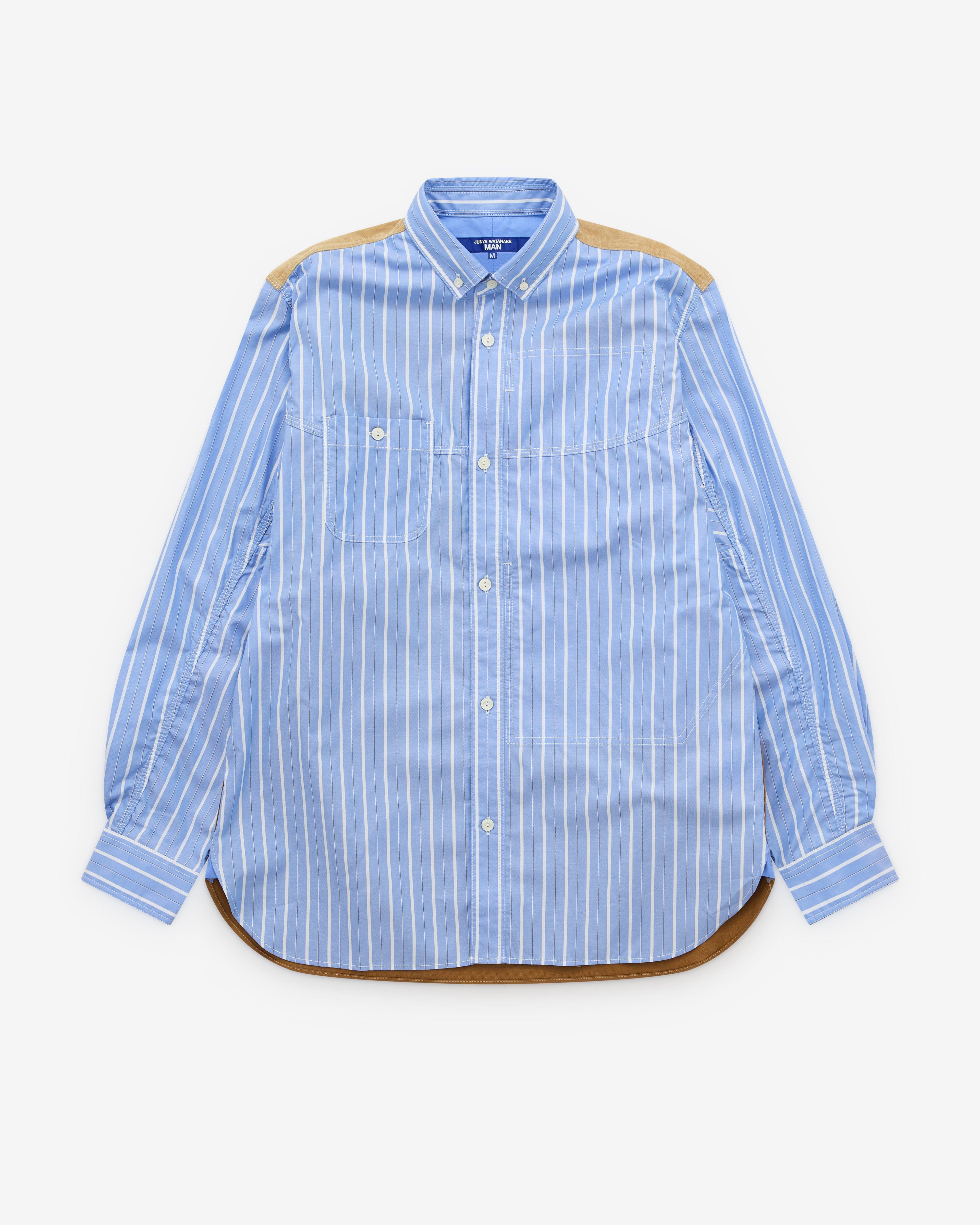 Junya Watanabe Man - Men’s Striped and Canvas Shirt - (Blue/Beige) by JUNYA WATANABE
