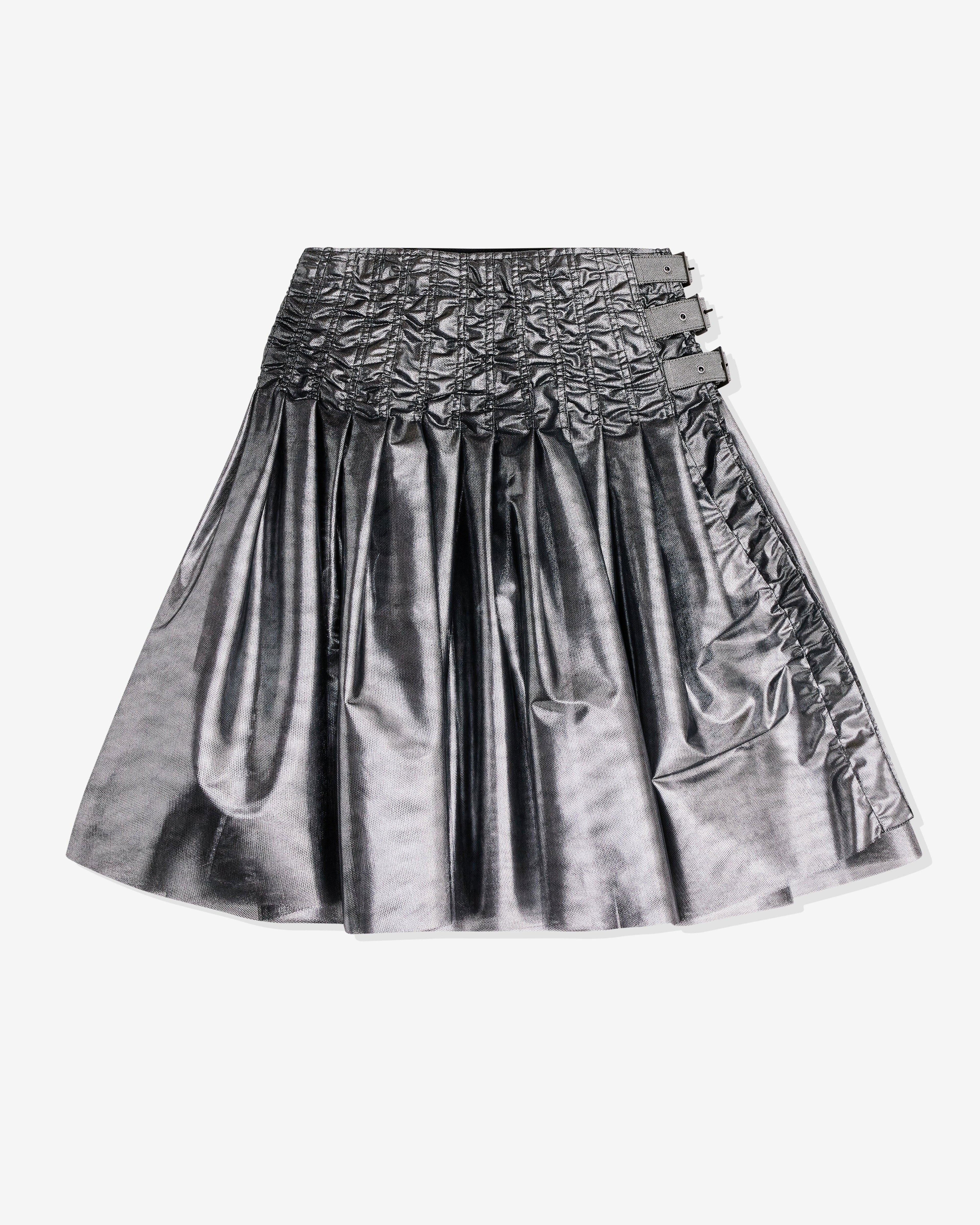 Junya Watanabe - Women’s Foiled Print Belted Skirt - (Silver) by JUNYA WATANABE