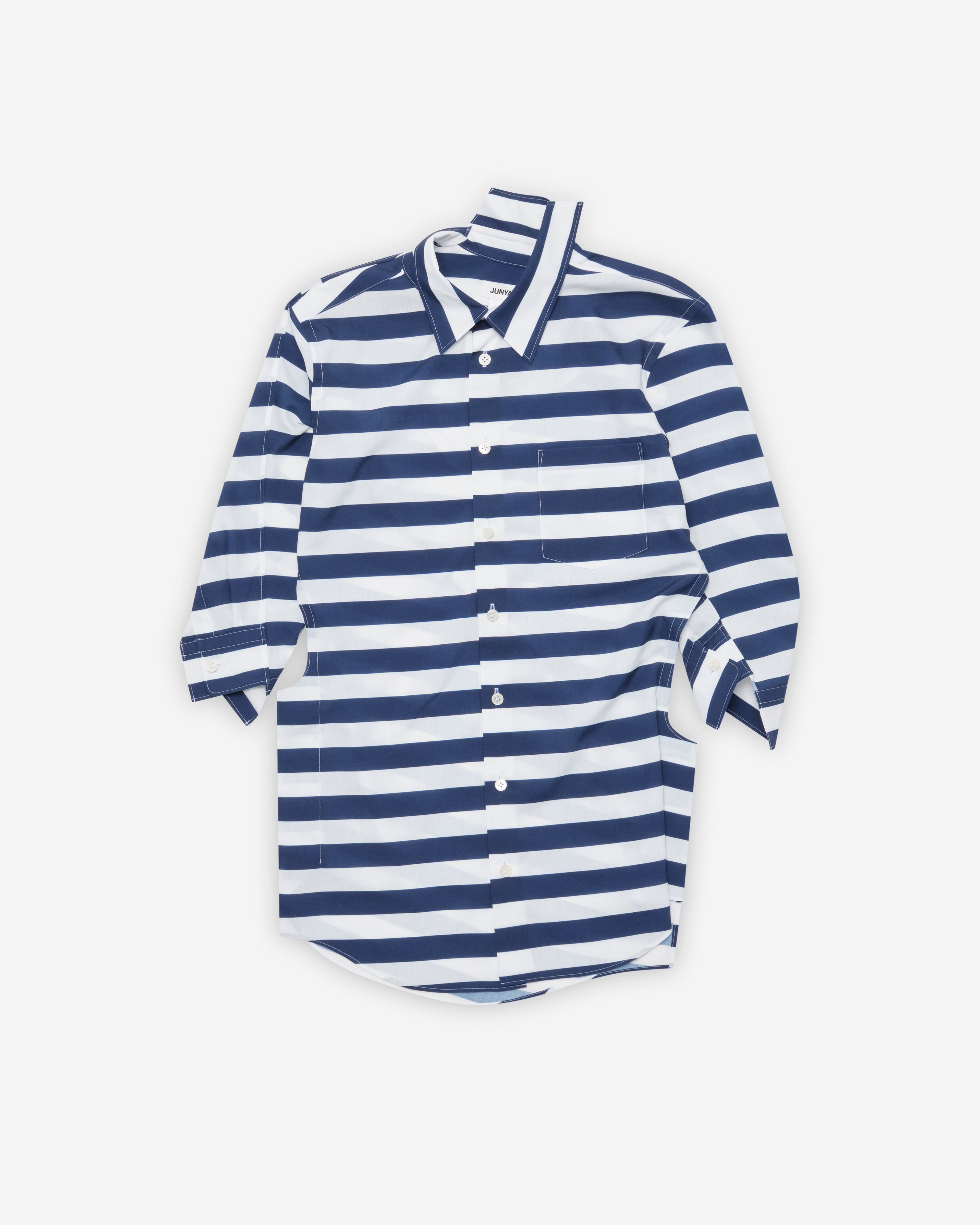 Junya Watanabe - Women's Striped Blouse - (Navy/White) by JUNYA WATANABE