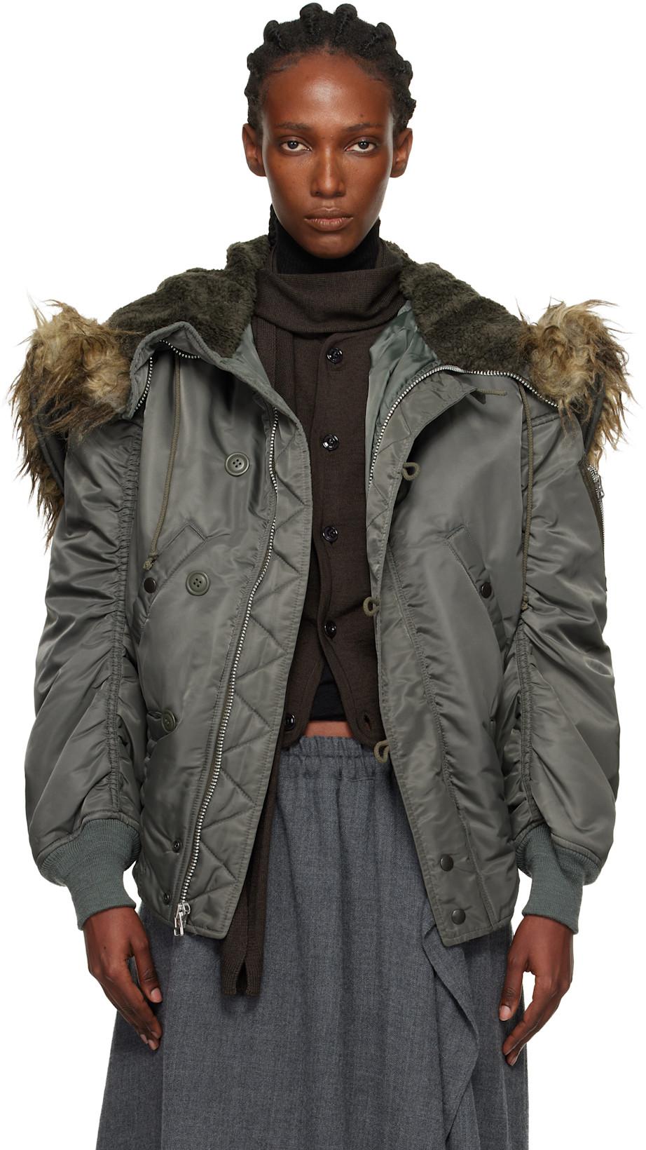Khaki Faux-Fur Hood Bomber Jacket by JUNYA WATANABE