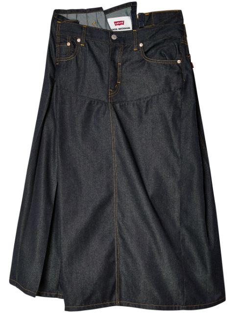 asymmetric denim midi skirt by JUNYA WATANABE