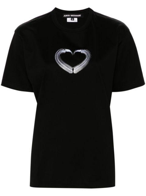 graphic-heart print cotton T-shirt by JUNYA WATANABE