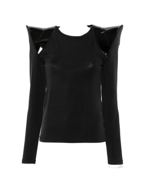sculptural-shoulder patent-panel T-shirt by JUNYA WATANABE