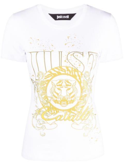 Tiger Head-motif cotton T-shirt by JUST CAVALLI