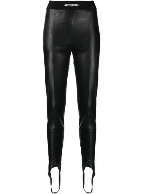 faux-leather logo waistband leggings by JUST CAVALLI