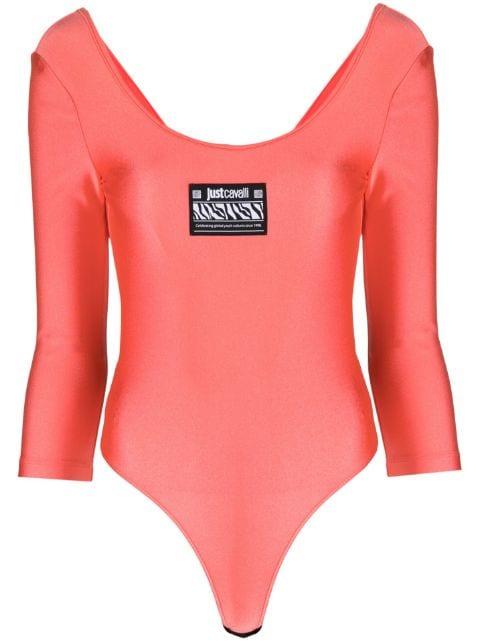 logo-patch scoop-neck bodysuit by JUST CAVALLI