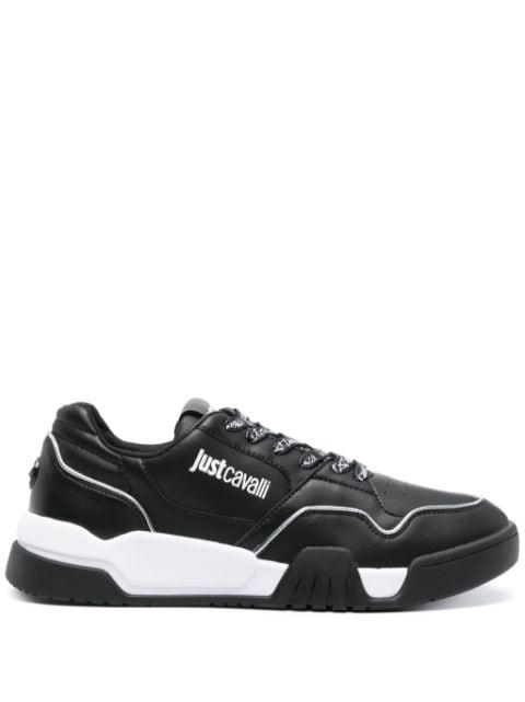 logo-print metallic leather sneakers by JUST CAVALLI