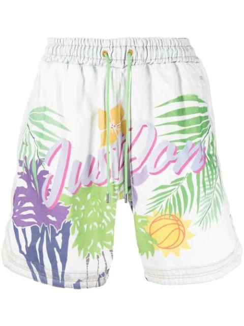 graphic-logo print shorts by JUST DON