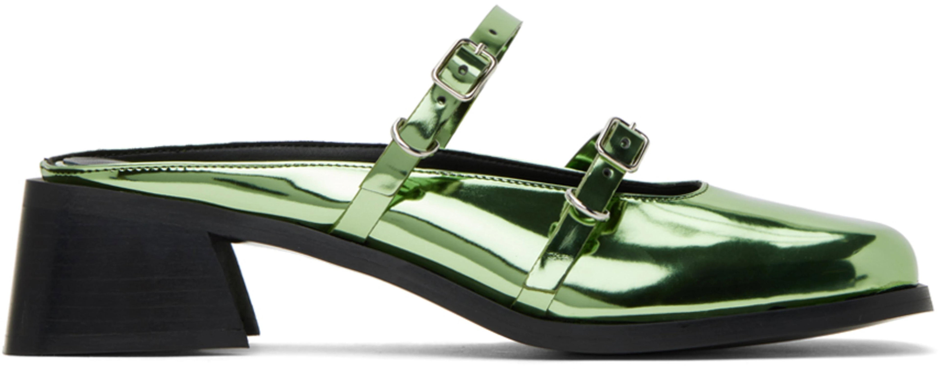 Green Andie Metallic Mules by JUSTINE CLENQUET