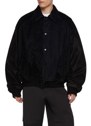 Faux Leather Sleeves Denim Jacket by JUUN.J