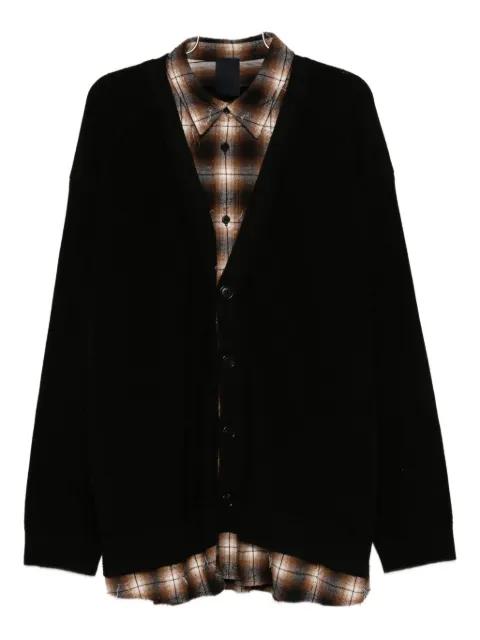 button-front plaid-layered cardigan by JUUN.J